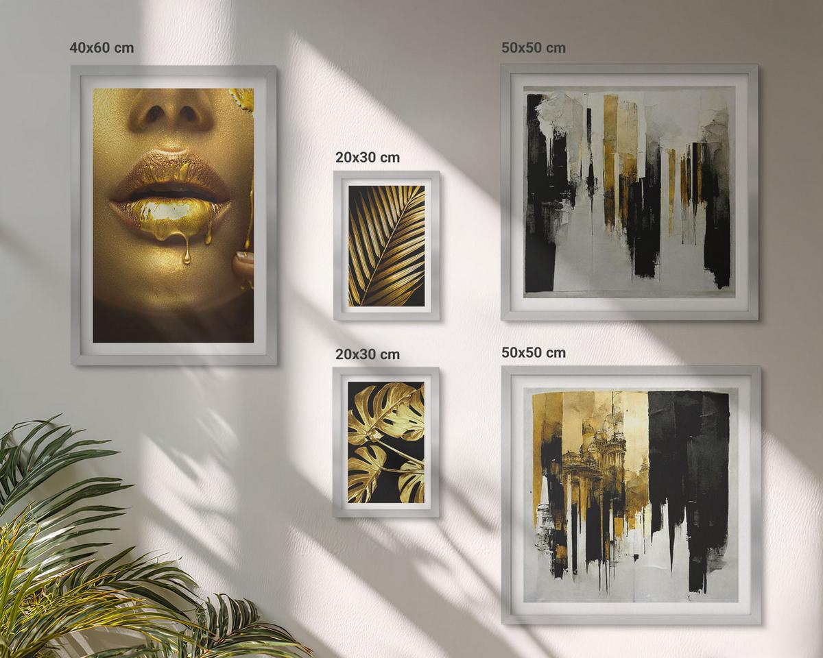 BILDER SET 5er Set - 50x50 cm & 20x30 cm & 40x60 cm Silberner Rahmen - Sonnenuntergangsbrücke Landschaft - Silberfarben, Kunststoff (40/60cm) - TULUP