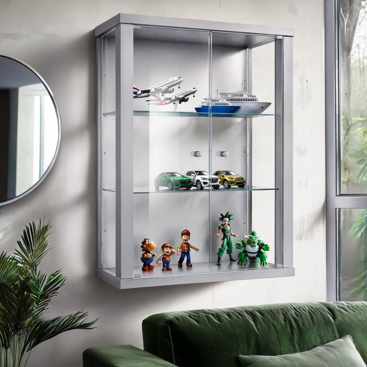 HÄNGEVITRINE 25/60/80 cm mit 2 höhenverstellbaren Glasböden - Transparent/Silberfarben, Glas/Holzwerkstoff (60/80/25cm) - K-Möbel