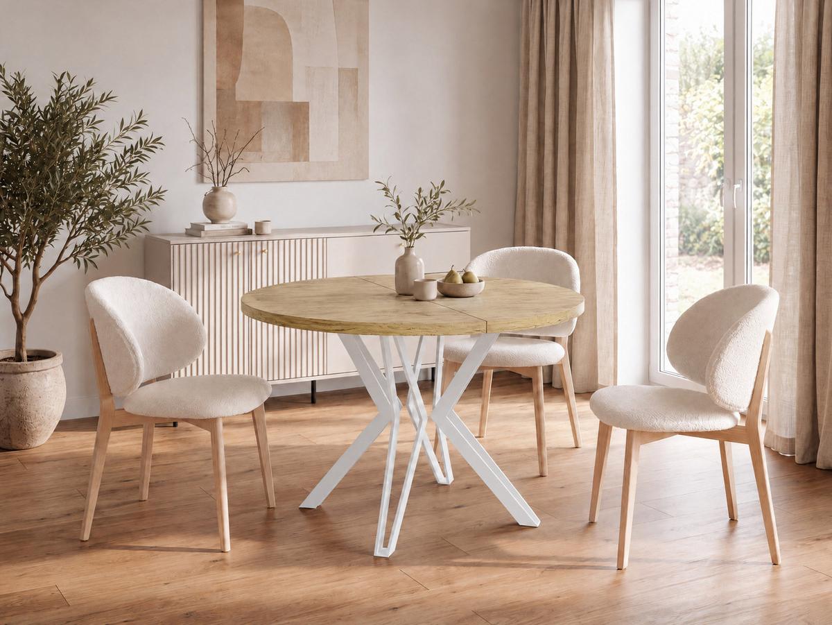 ESSTISCH Austin runder ausziehbarer, Lancelot Eiche 120-200/100/76 cm - Eichefarben/Weiß, Holzwerkstoff/Metall (120/200/76cm) - WFL GROUP