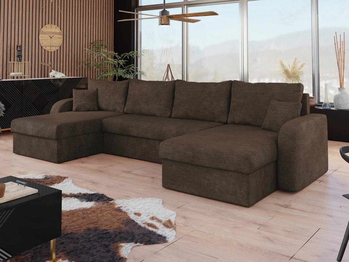 ECKSOFA Kris U Lux - Schwarz/Braun, Holz/Kunststoff (304/140cm) - MIRJAN24