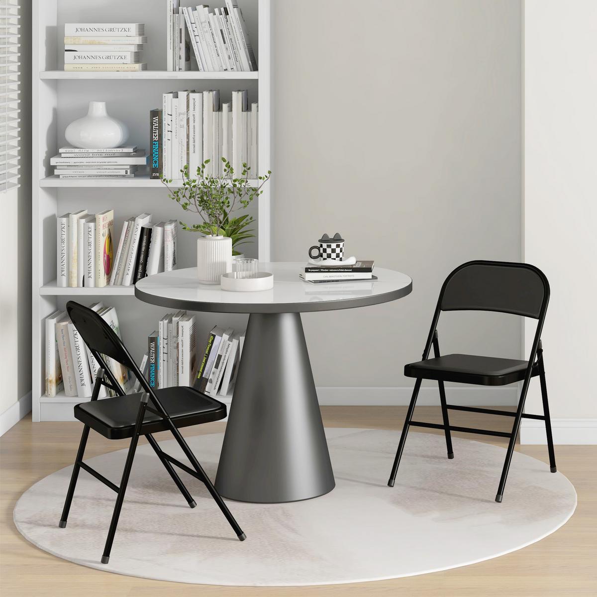 2ER-SET Klappstühle Tragbare Bürostuhl mit Kissen Stahlbeine Kunstleder, Schwarz - Schwarz, Metall (46/78/45cm) - HOMCOM