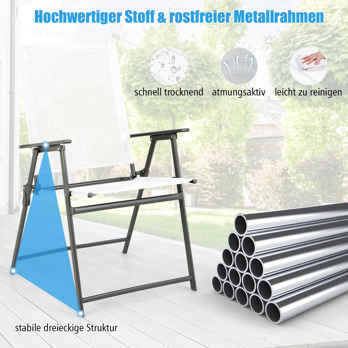 TERRASSENSTUHL Weiß (4-teilig) - Weiß, Metall (62/69/58cm) - COSTWAY