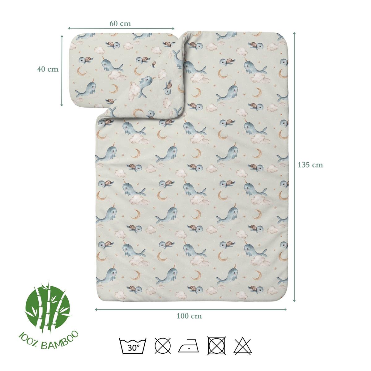 BABY Bambus-Bettwäsche Wale - Olivgrün, Textil (100/135cm) - waldin