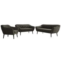 SITZGARNITUR PIRS 3+2+1 - Dunkelgrau Velvet - Schwarze Beine - Dunkelgrau/Schwarz, Holzwerkstoff/Textil (180/75/74cm) - MKS