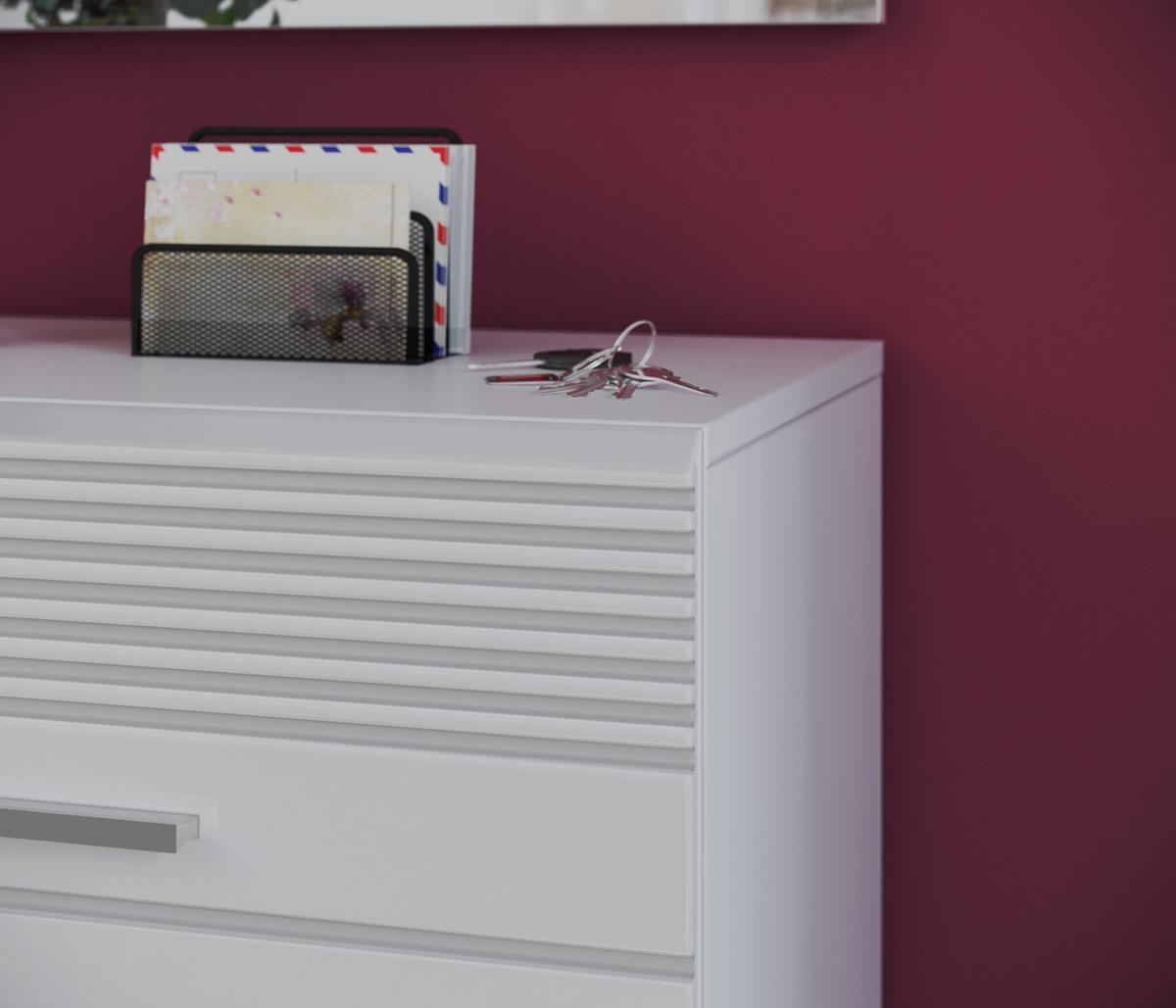 SCHUHSCHRANK weiß Hochglanz 55 cm, Garderobenschrank mit 6 Fächern - Weiß Hochglanz/Silberfarben, Holzwerkstoff/Kunststoff (55/190/37cm) - Inn.Furn