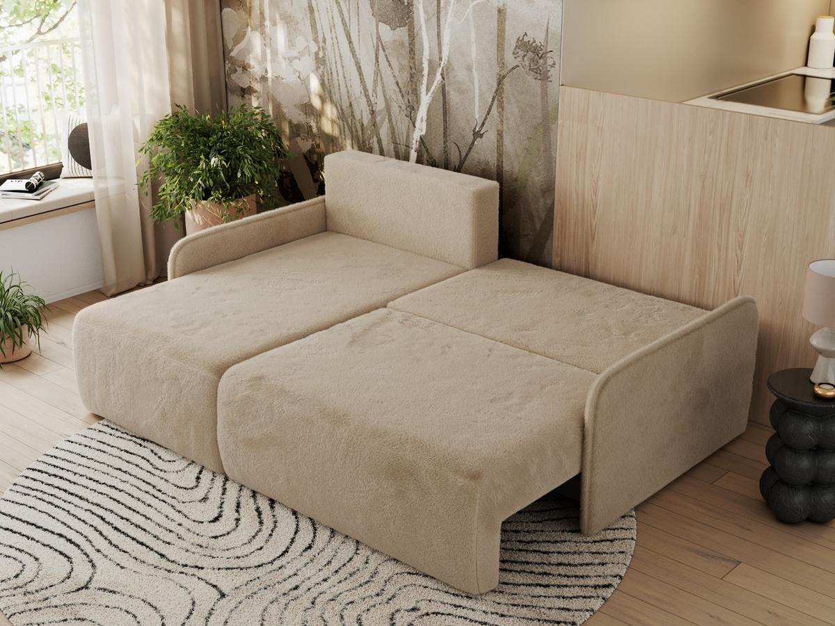 ECKSCHLAFSOFA ARPA L Beige Plüsch - links - Beige/Schwarz, Kunststoff/Textil (198/150cm) - MKS