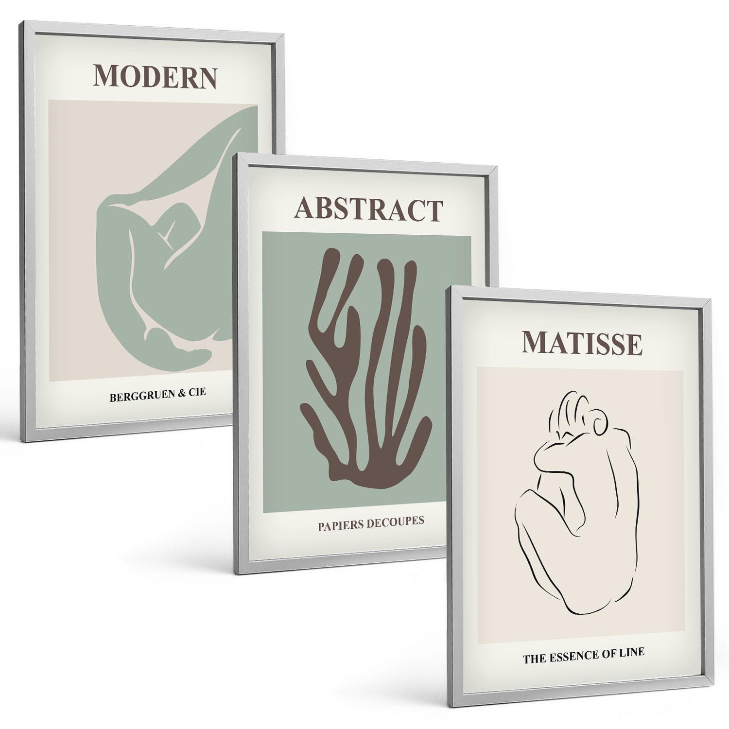 BILDER SET 3er Set - 40x60 cm Silberner Rahmen - Matisses stilvolle abstrakte Gemälde - Silberfarben, Kunststoff (40/60cm) - TULUP