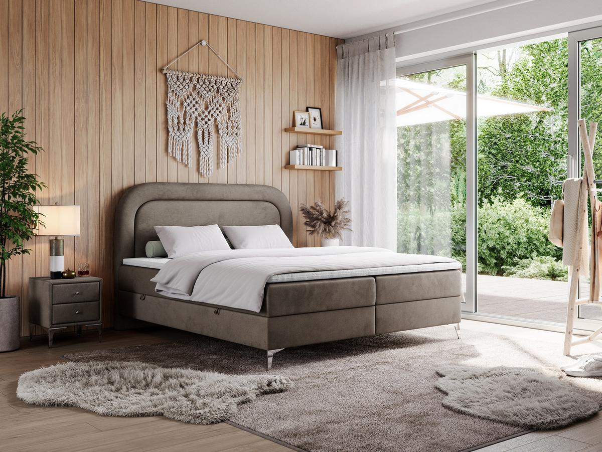 BOXBETT EIRA 180/200 Braun Velvet - H4 - Silberfarben/Braun, Holz/Textil (180/200cm) - MKS