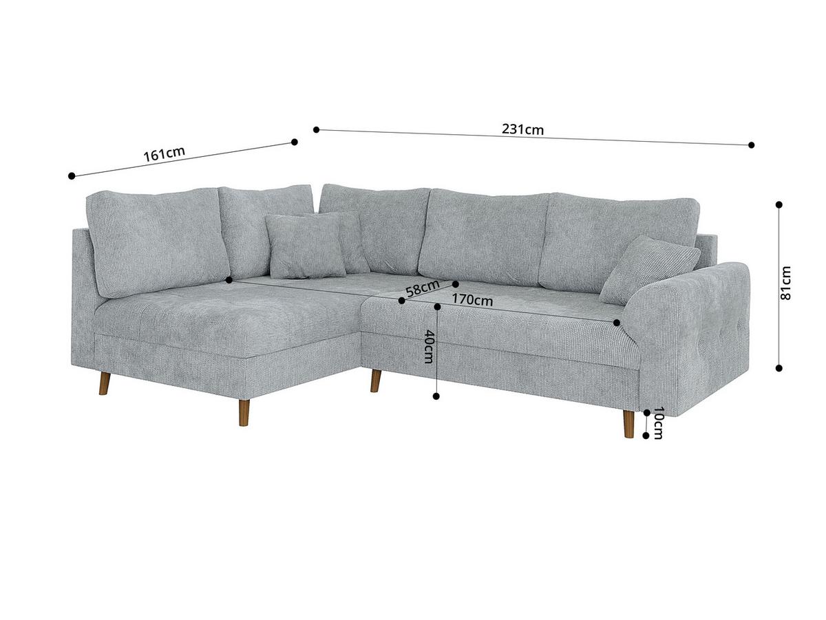 ECKSOFA inkl. Hocker Sigurd Hellgrau Chenille - Ottomane links - Hellgrau/Braun, Holz/Textil (231/161cm) - S-Style Möbel