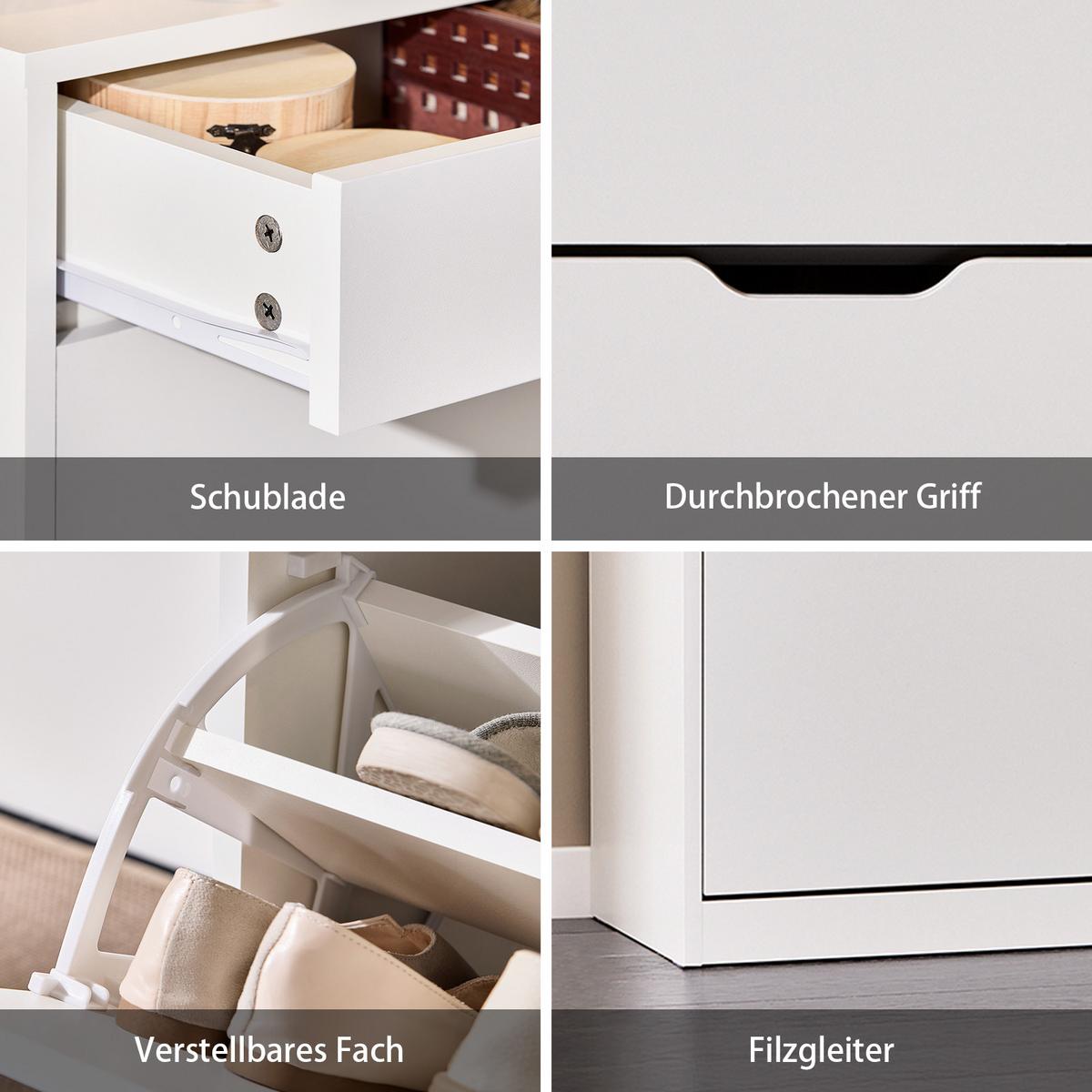 SCHUHSCHRANK mit 2 Klappen und 1 Schublade, Weiß 60x90x30cm - Weiß, Holzwerkstoff (60/90/30cm) - SoBuy