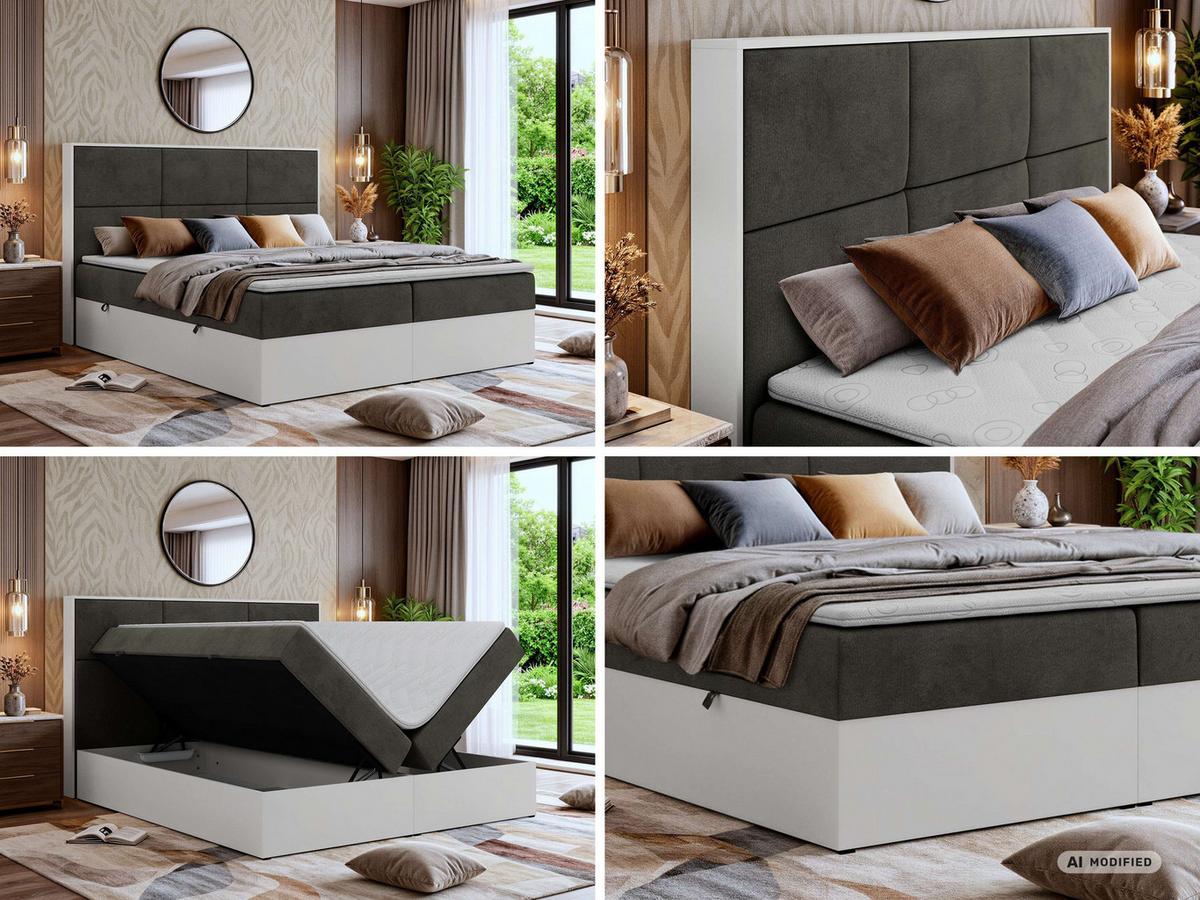 BOXBETT DELVIT 140/200 - Dunkelgrau Velvet - Topper Visco - H4 - Dunkelgrau/Anthrazit, Kunststoff/Textil (140/200cm) - MKS