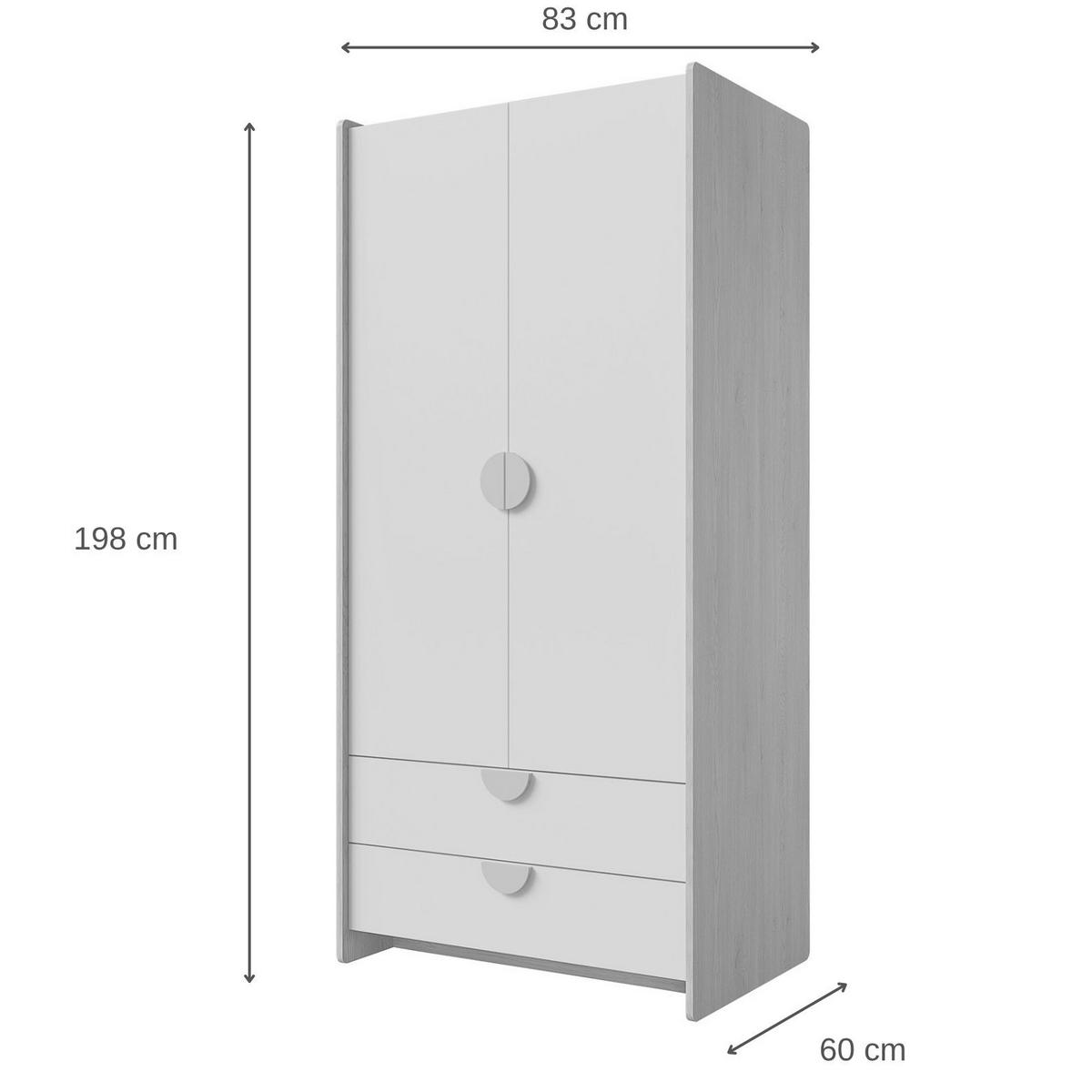 DREHTÜRENSCHRANK Lena mit 2 Türen und 2 Schubladen, 83 cm, für Jugendliche, Eiche Cremona/Macadamia/Puderrosa - Eichefarben/Beige, Holzwerkstoff (83/198/60cm) - Beautysofa