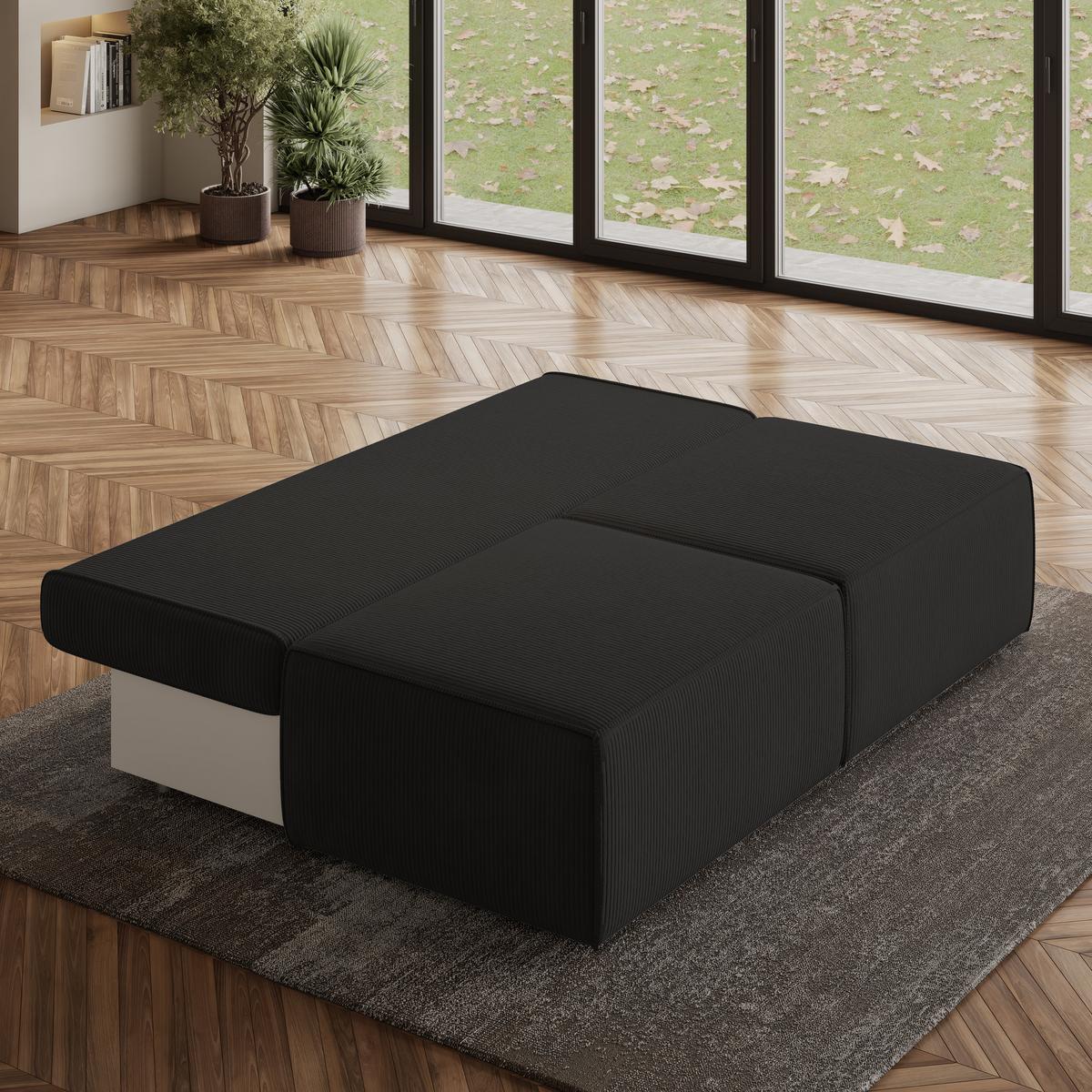 ECKSOFA VARNA P Schwarz Kordstoff mit Schlaffunktion - Schwarz/Grau, Holz/Kunststoff (196/158cm) - MASSENO
