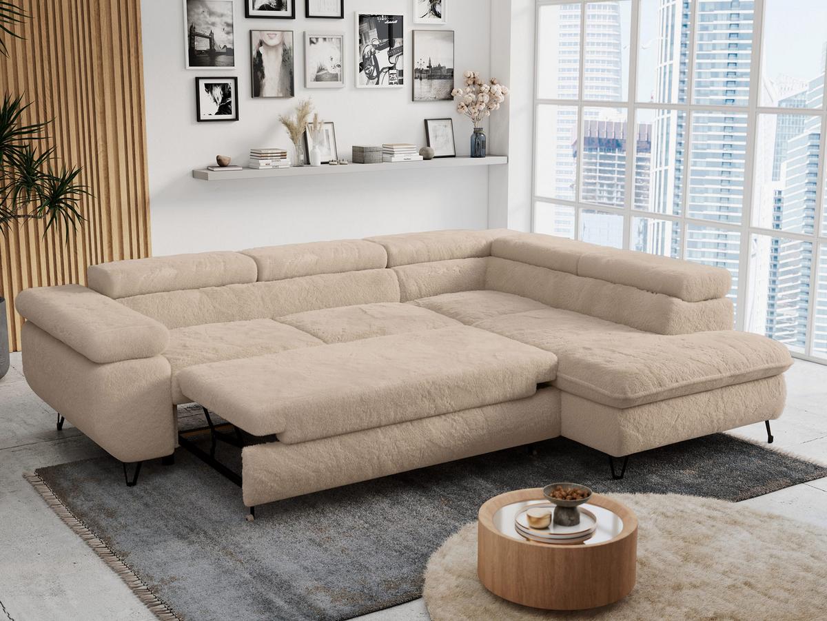 ECKSOFA PETER L Beige Plüsch - Rechts Seite - Sandfarben/Beige, Textil/Metall (273/208cm) - MKS