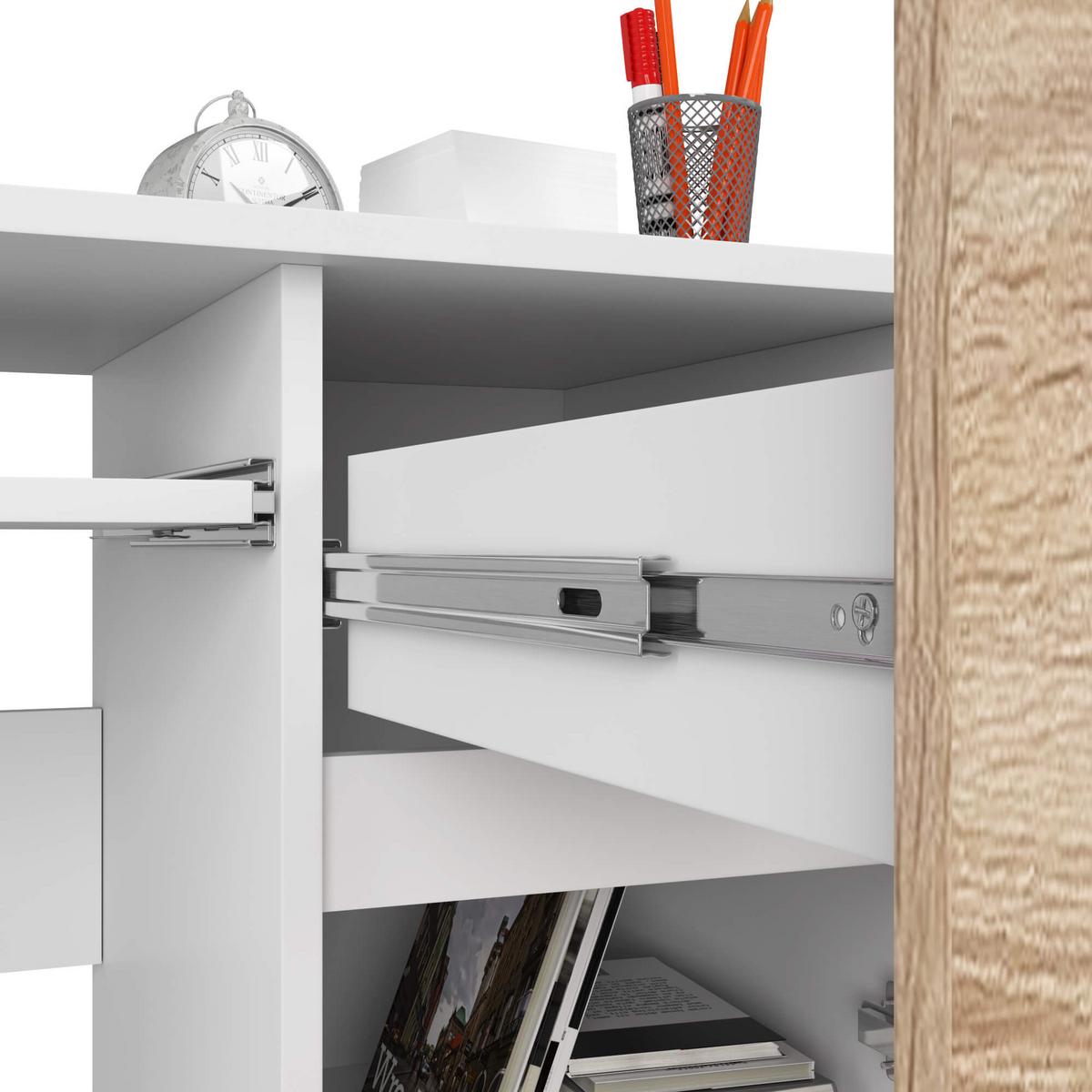 SCHREIBTISCH Weiß, Eiche Sonoma 77/90/50 - Weiß, Holzwerkstoff (120/50/77cm) - RAUMHIRSCH FURNITURE