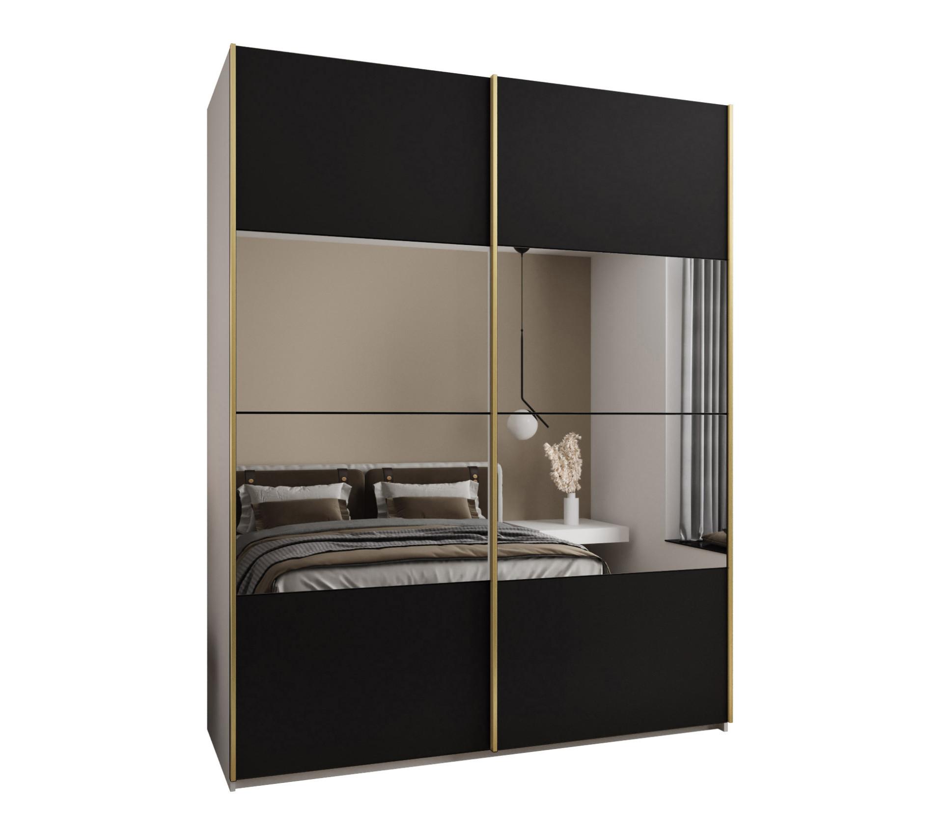 SCHWEBETÜRENSCHRANK 245,5/190/64 2-türig - Goldfarben/Schwarz, Holz/Metall (190/245/64cm) - Abiks Möbel