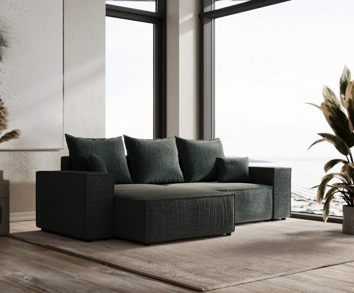 ECKSOFA SENSO mit Schlaffunktion Blaugrau im City Stoff - Blaugrau/Schwarz, Holz/Holzwerkstoff (255/148cm) - AltaBeds