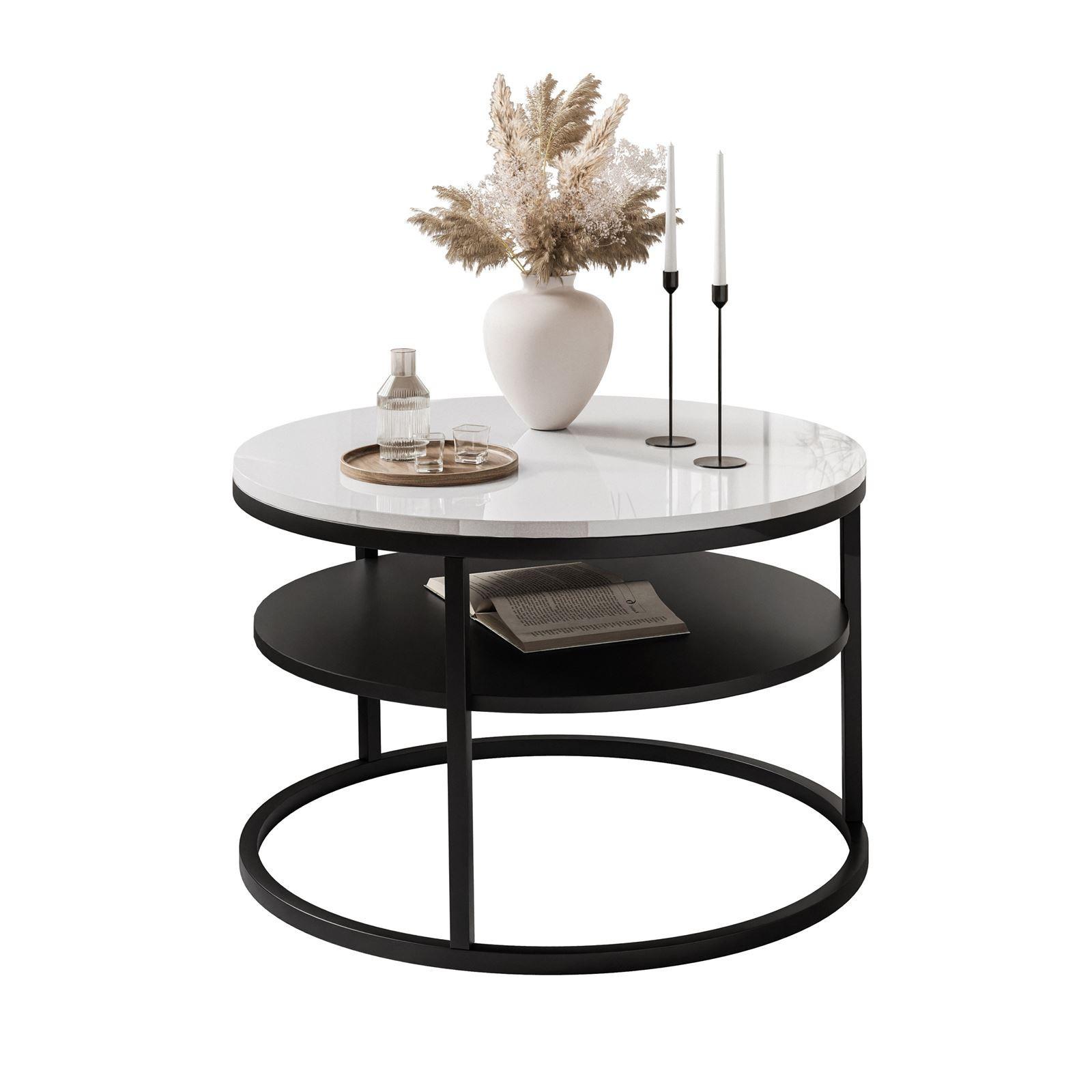 COUCHTISCH CIRI SLIM mit Regal Hochglanz - Schwarz/Weiß, Holzwerkstoff (60/60/42cm) - Lookway