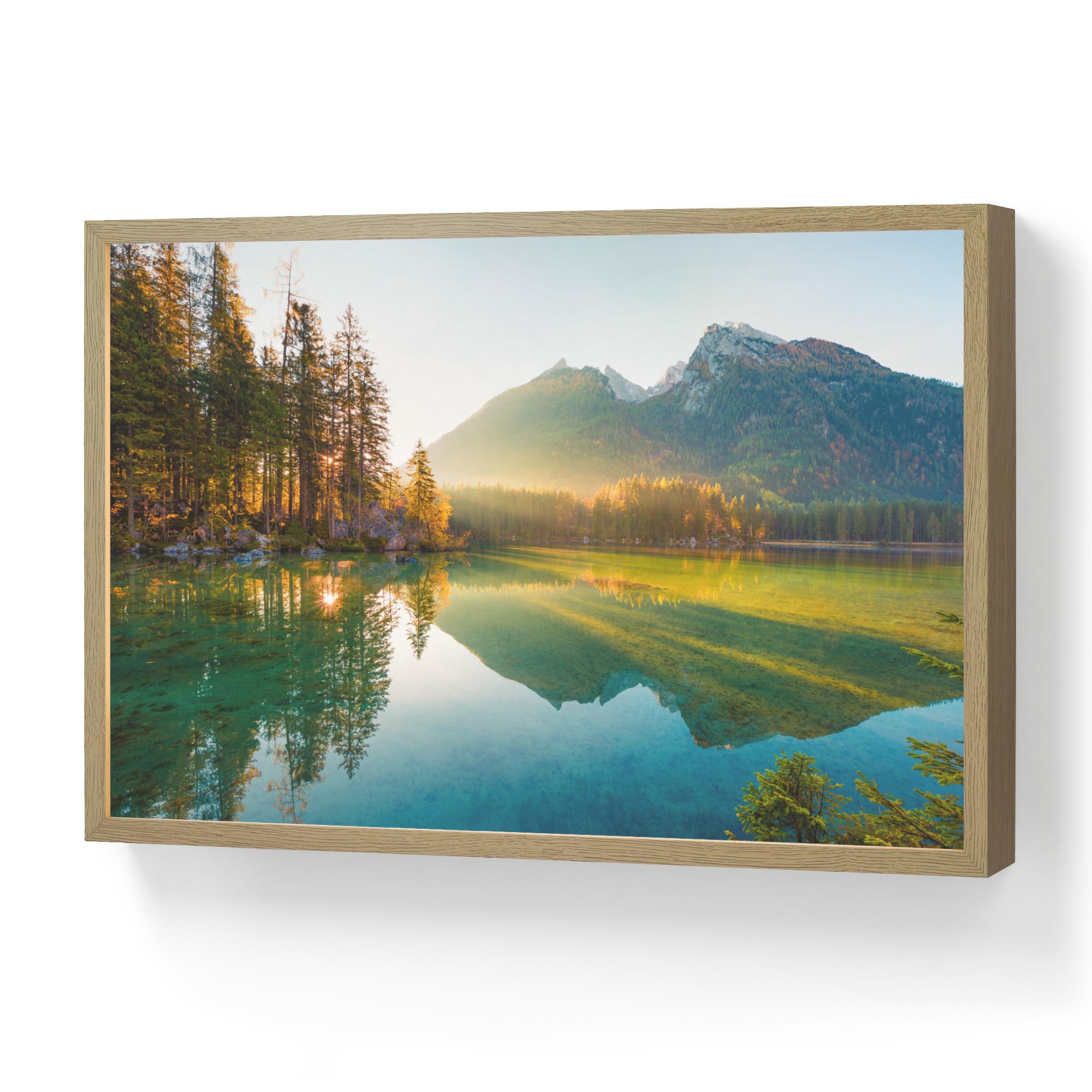 WANDLEUCHTE MIT AKKU See - Wald - Berge - Natur - Sonne - Landschaft 60x40 cm - Grün, Holzwerkstoff (60/40/8cm) - OnlyWow