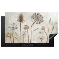 HERDABDECKPLATTE Blumen - Aquarell - Stilleben - Braun - Vintage Induktionsschutz 91.2x52 cm - Sandfarben, Kunststoff (91.2/52/0.2cm) - MuchoWow