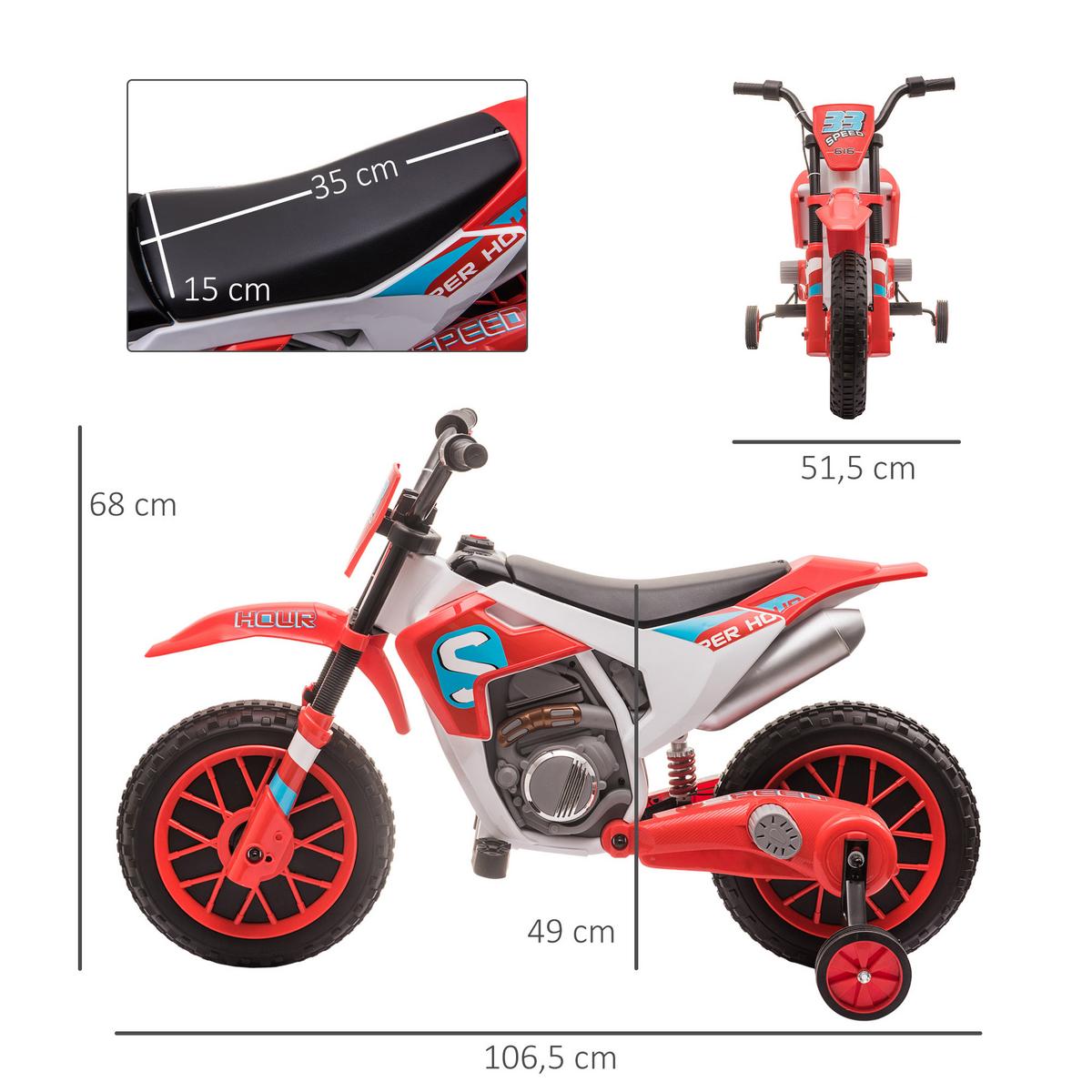 ELEKTRO KINDERMOTORRAD, Blau/Grün/ Rot, PP+ Metall - Rot, Kunststoff (106.5/51.5/68cm) - HOMCOM