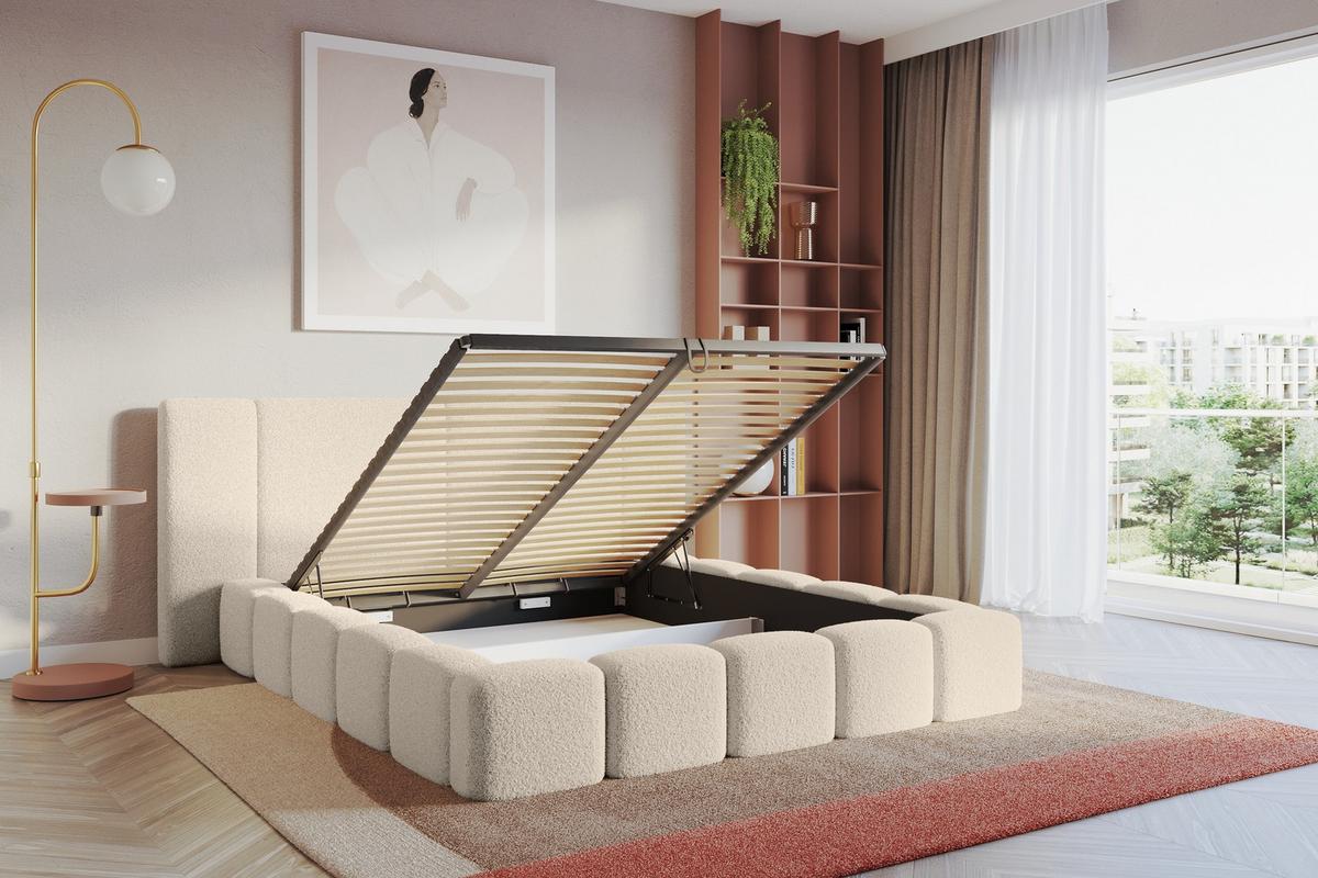 POLSTERBETT mit Bettkasten und Lattenrost, Boxbett ohne Matratze - NILO 120x200 Dunkelbeige - Honig, Holzwerkstoff/Textil (120/200cm) - ALTDECOR