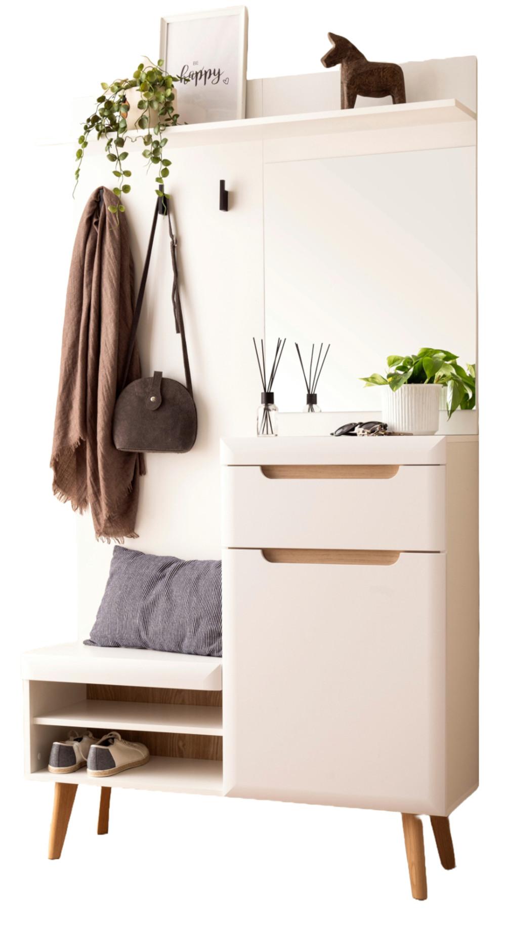 Furn.Design GARDEROBEN-SET weiß matt, Eiche, Kompaktgarderobe skandinavisch 110x197 cm online kaufen ➤ mömax