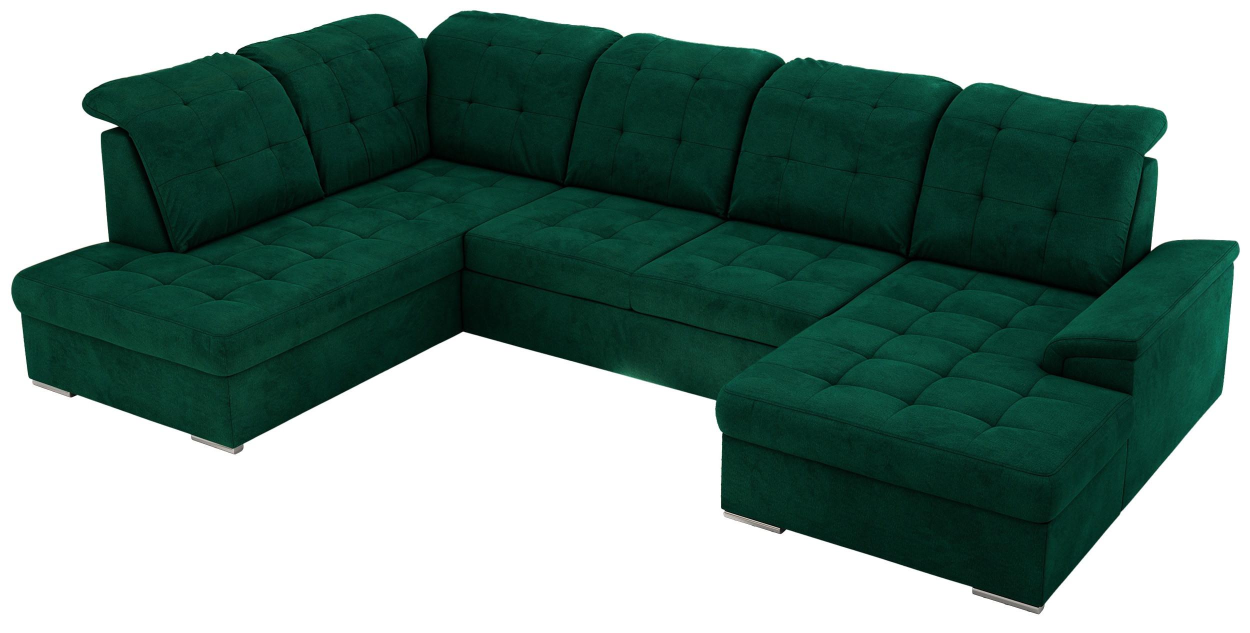 WOHNLANDSCHAFT MADRITO U - DunkelGrün Velorus - Links - Dunkelgrün/Silberfarben, Textil/Metall (204/89/323cm) - MKS