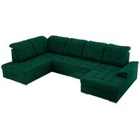WOHNLANDSCHAFT MADRITO U - DunkelGrün Velorus - Links - Dunkelgrün/Silberfarben, Textil/Metall (204/89/323cm) - MKS