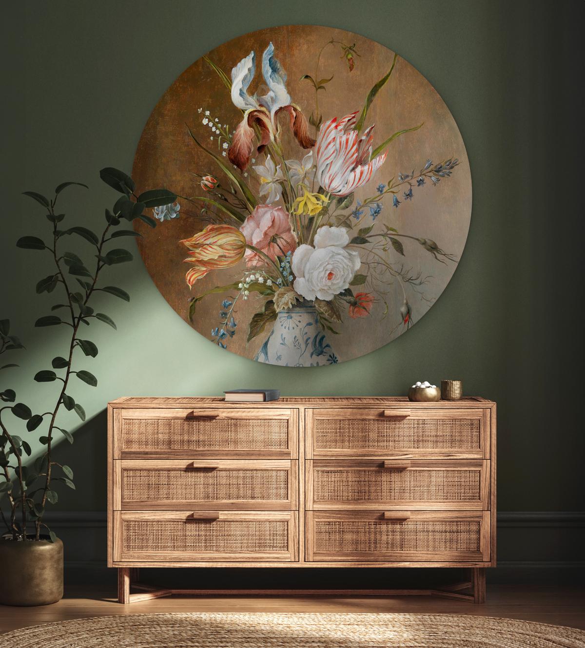 WANDBILD Stilleben mit Blumen - Balthasar van der Ast - Malerei Room Decor 140x140 cm - Sandfarben, Kunststoff (140/140cm) - MuchoWow