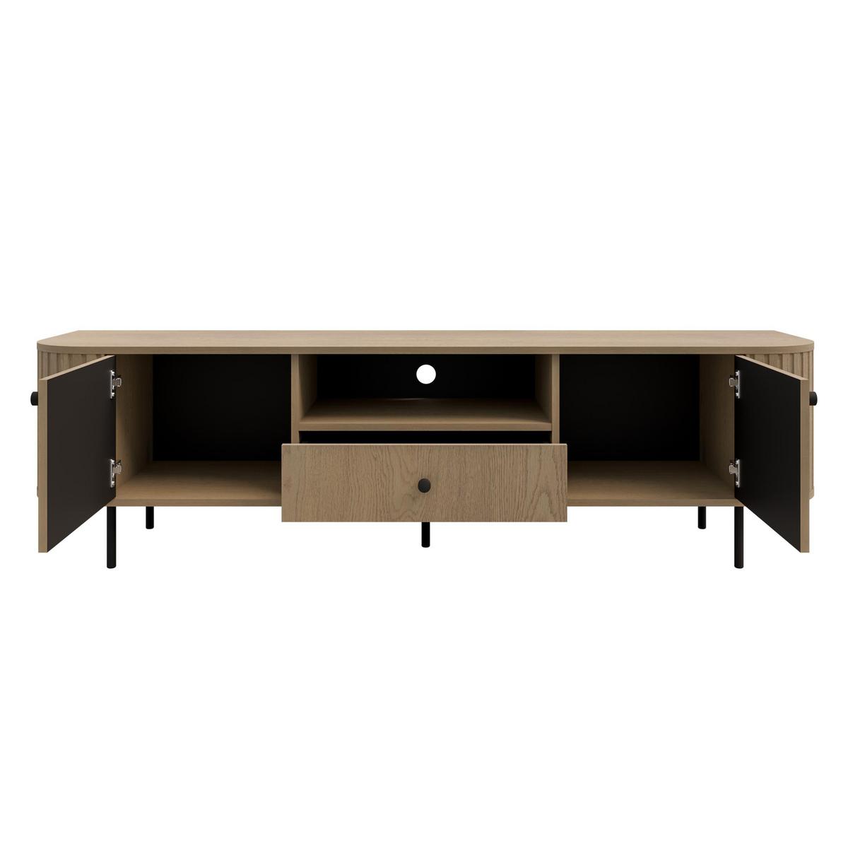 LOWBOARD Halay Eiche Cremona, 2 Türen & 1 Schublade Moderne Rillenstruktur 180,6 cm - Eichefarben/Schwarz, Holzwerkstoff/Metall (180.6/50/42.3cm) - AX Living