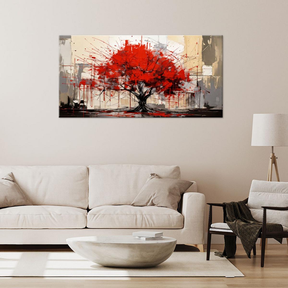LEINWANDBILD Baum Abstraktion Rot 80x40cm - Rot, Textil (80/40cm) - Feeby