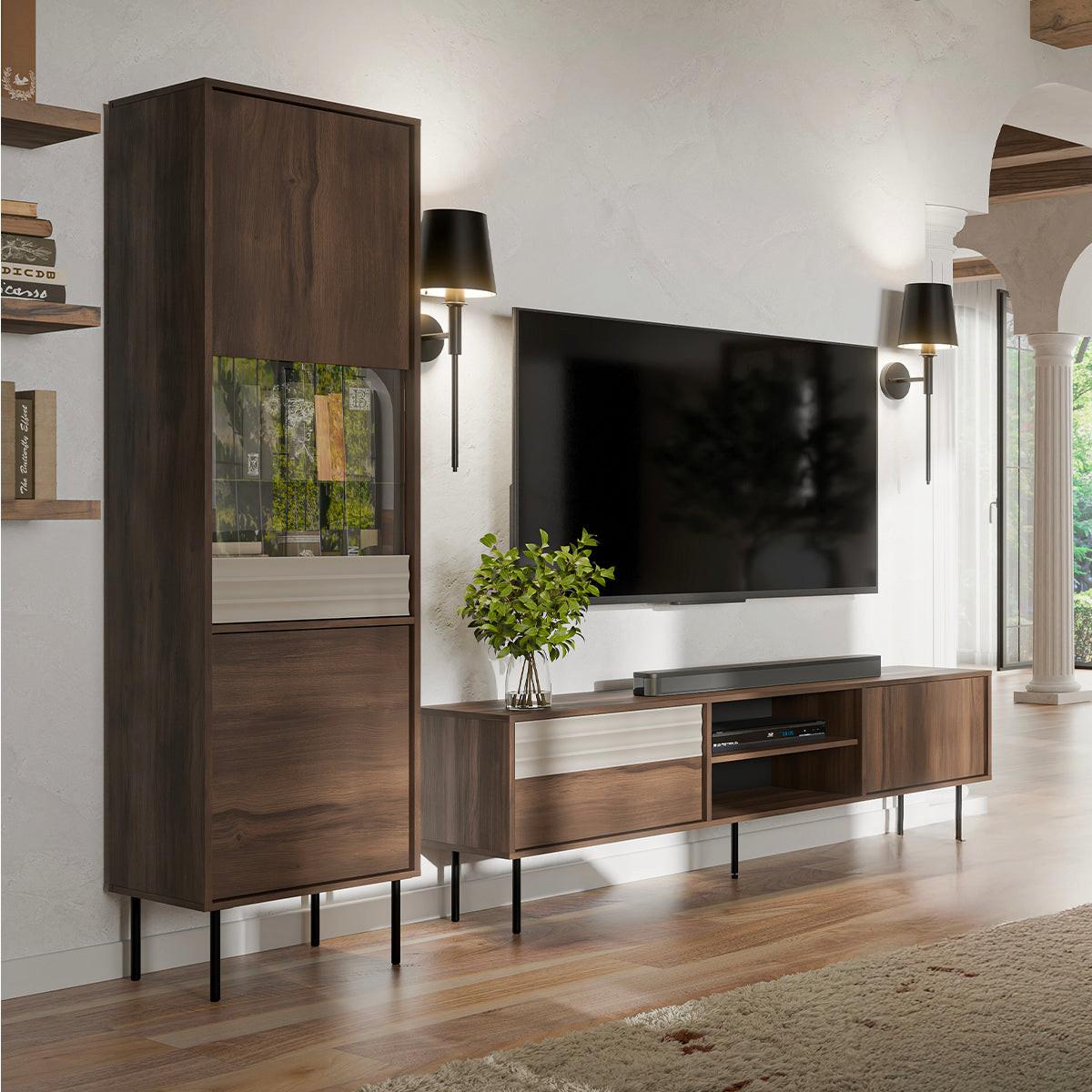 TV-MÖBEL Astra Dunkles Holz und Kaschmir - Beige, Holzwerkstoff (180/55/40cm) - Petits-meubles