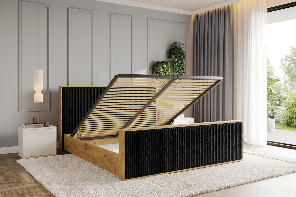 POLSTERBETT mit Bettkasten und Lattenrost, Boxbett mit Stauraum und Kopftei ohne Matratze - ENZO10 140x200 Schwarz - Schwarz, Holzwerkstoff/Textil (140/200cm) - ALTDECOR