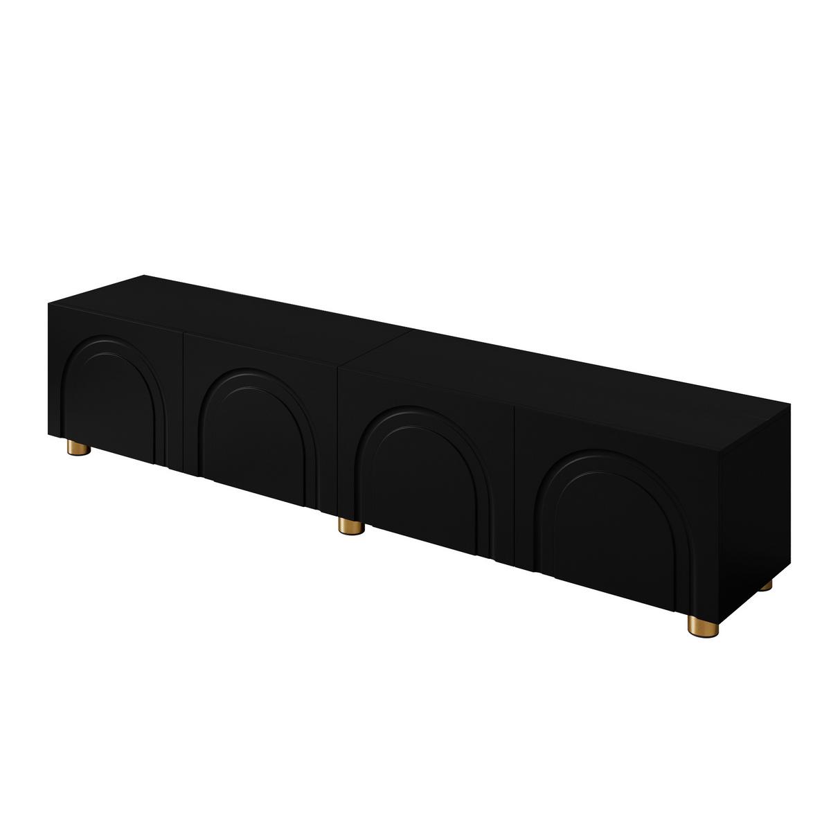 TV-LOWBOARD Schwarz 180cm mit 3D-Bogenrelief 4 Türen & Metallfüßen - Schwarz, Holzwerkstoff (180/40/35cm) - Urban Meuble
