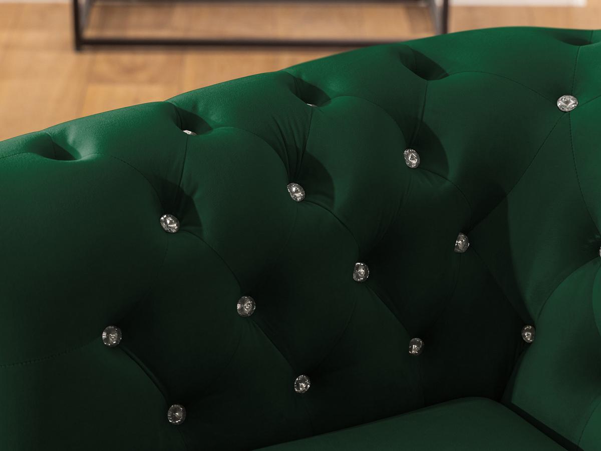 CHESTERFIELD-SOFA 3-sitzer Cleo Blink Flasche Grün Samt mit Kristallsteppung und braunen Massivholzfüßen - Braun/Grün, Holz/Textil (203/72/86cm) - S-Style Möbel