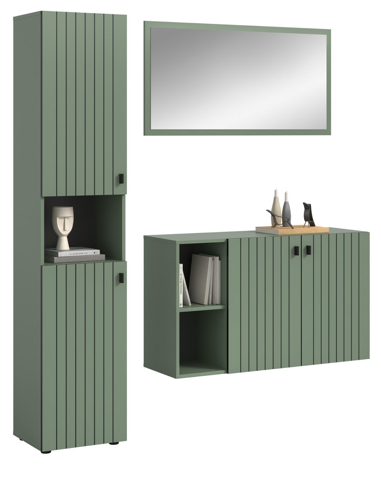 GARDEROBE-SET grün 3-teilig 161 cm, Komplettset mit viel Stauraum - Schwarz/Grün, Glas/Holzwerkstoff (161/192/37cm) - Inn.Furn