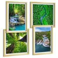 BILDER SET 4er Set - 50x50 cm & 40x60 cm Goldrahmen - Wasserfälle grüner Wald Wasser - Goldfarben, Kunststoff (50/50cm) - TULUP