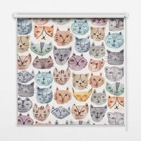INNENROLLO - Fensterrollo - Rollo - 60x40 cm - Bunte Katzengesichter - Blau, Kunststoff (60/140/0.5cm) - TULUP