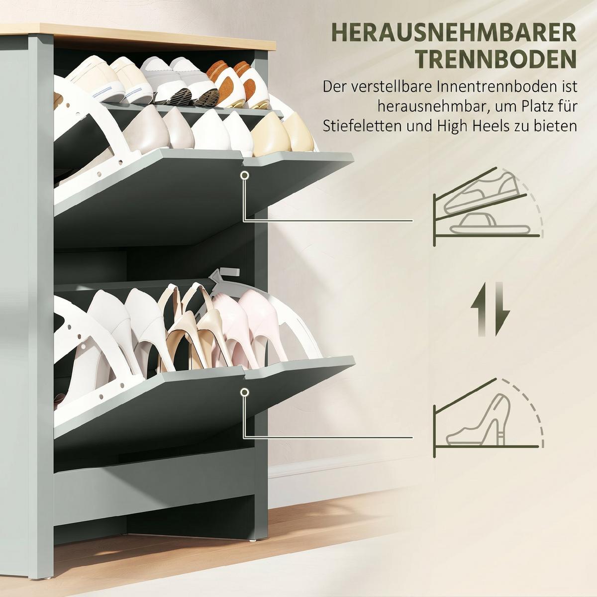SCHUHSCHRANK Spanplatte Hellgrau - Dunkelgrau/Hellgrau, Holzwerkstoff/Kunststoff (26/80/72cm) - HOMCOM