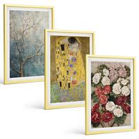 BILDER SET 3er Set - 40x60 cm Goldrahmen - Blumen des Baumes (Gemälde von Klimt) - Goldfarben, Kunststoff (40/60cm) - TULUP