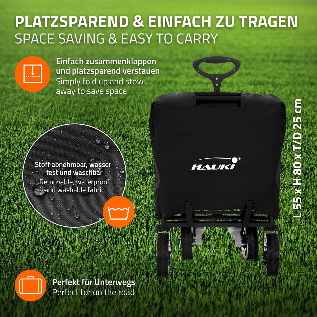 BOLLERWAGEN faltbar mit Dach XXL Schwarz-Grau Handwagen für Kinder Strand Picknick - Schwarz, Metall (56/99/196cm) - Hauki