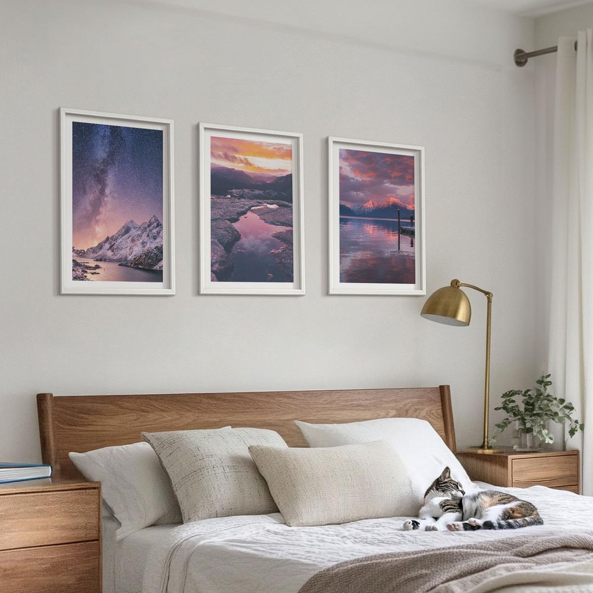 BILDER SET 3er Set - 40x60 cm Weißer Rahmen - Berge, Wasser, wunderschöne Landschaften - Weiß, Kunststoff (40/60cm) - TULUP