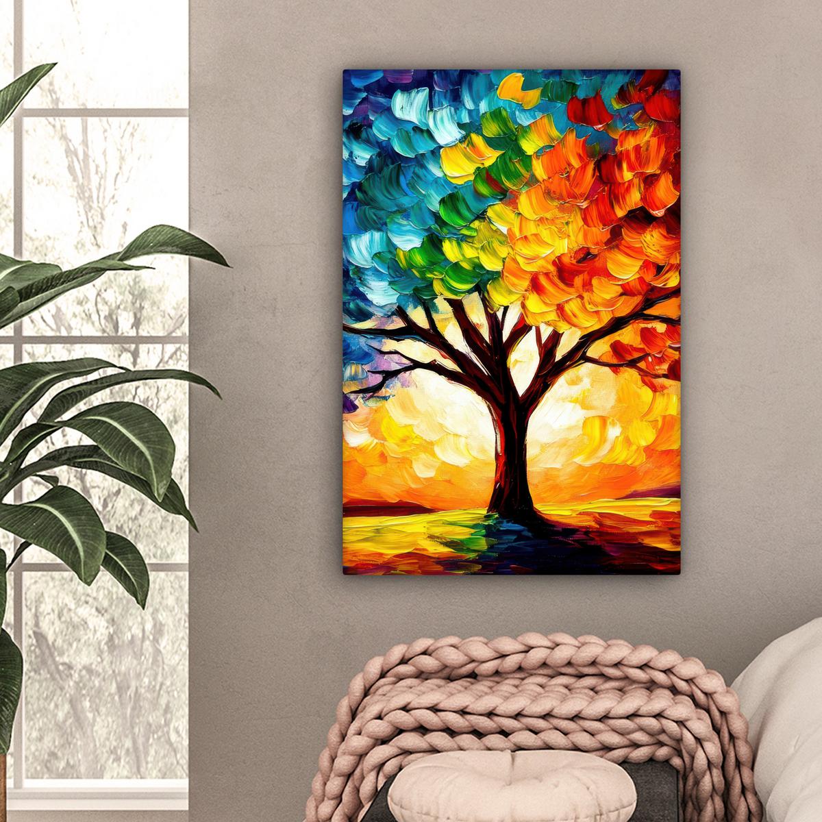 LEINWANDBILD Baum - Kunst - Natur - Sonnenuntergang Wanddeko Schlafzimmer 60x90 cm - Multicolor, Textil (60/90cm) - MuchoWow