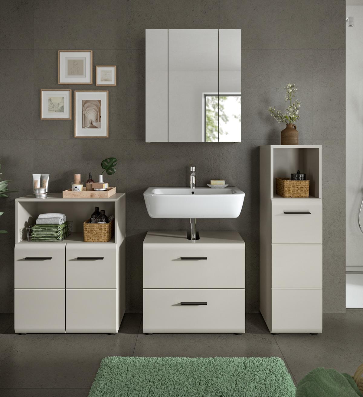 BADMÖBEL-SET Kaschmir 4-teilig 180 cm, Badkombination in modernem Design - Kaschmir/Schwarz, Glas/Holzwerkstoff (180/185/30cm) - Inn.Furn