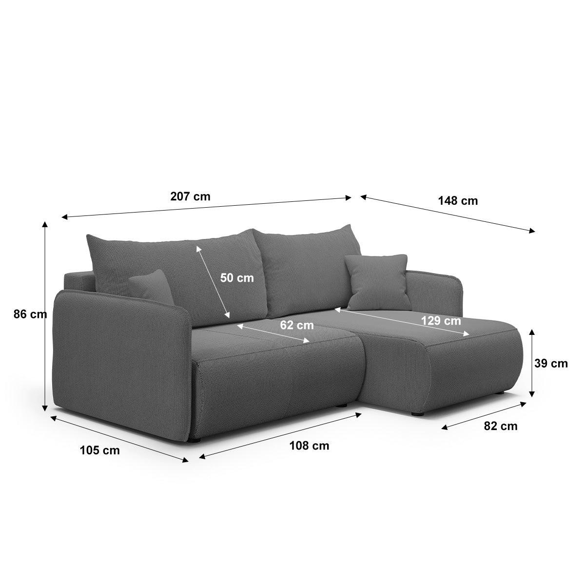 ECKSOFA Claudio 3 Sitzplätze Dunkelgrau - Grau, Holz (207/148cm) - Petits-meubles