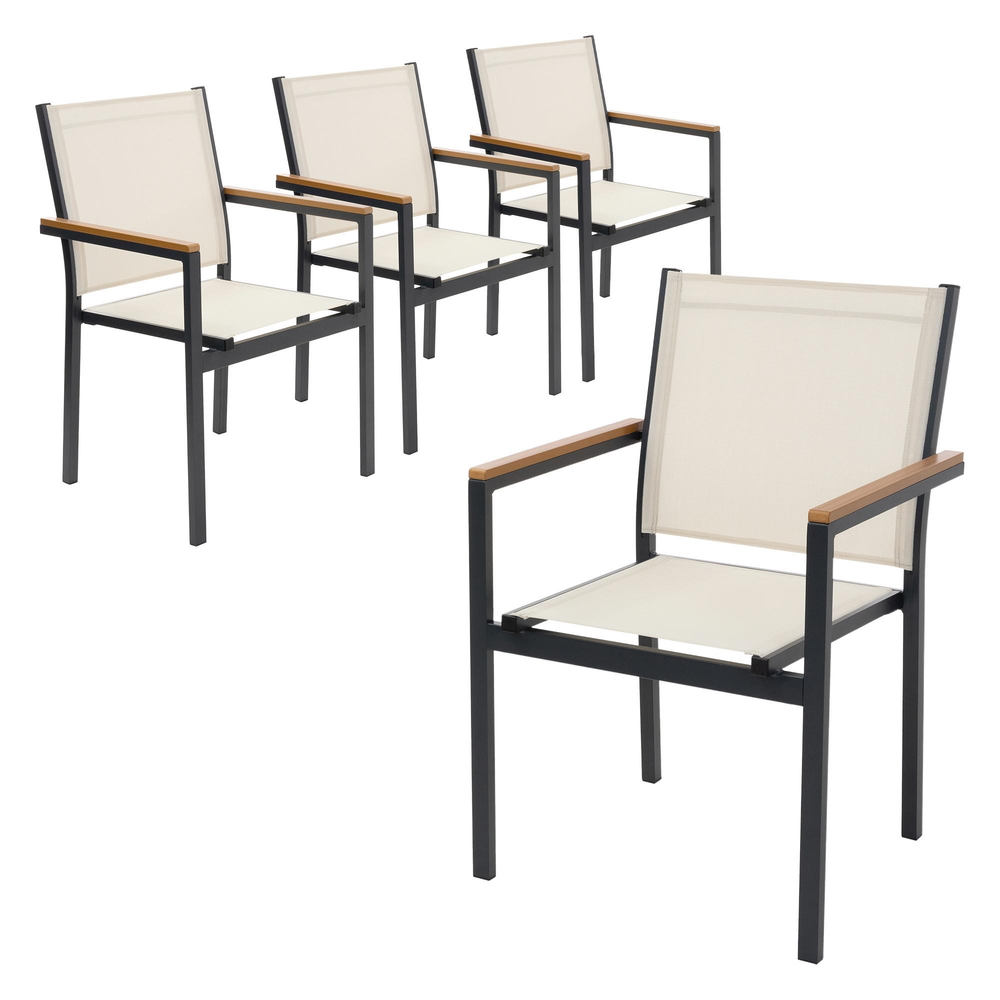 GARTENSTÜHLE 4er Set Beige aus Textilene mit Aluminiumgestell - Beige, Metall (56/85.5/53cm) - ML-DESIGN