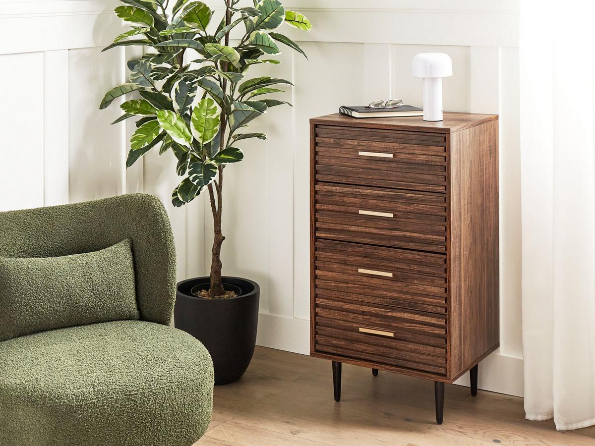 KOMMODE mit 4 Schubladen Dunkelbraun Keith - Braun, Holzwerkstoff (48/90/40cm) - Beliani