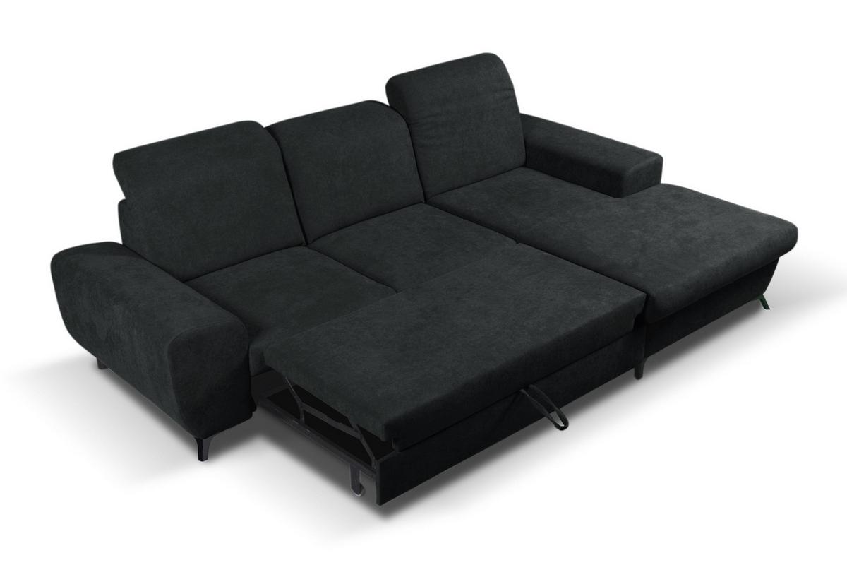 ECKSOFA LUCE R-S Anthrazit Plüsch-Stoff mit Schlaffunktion - Anthrazit, Holz (279/172cm) - MASSENO