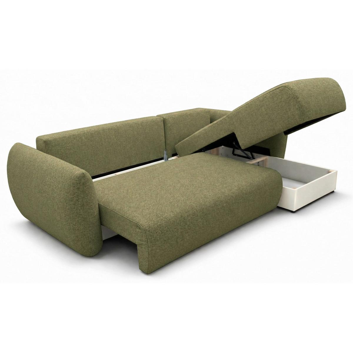 ECKSCHLAFSOFA Zordo OLIVGRÜNER CHENILLE RECHTS MIT ZWEI BETTKÄSTEN - Schwarz/Olivgrün, Kunststoff/Textil (170/256cm) - Selsey